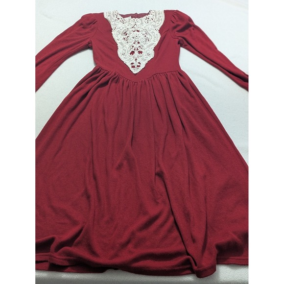 Vtg 1970s Gunne‎ Sax Dress Christmas Dark Red Size 3 Small Lace Modest Prairie - Picture 2 of 16